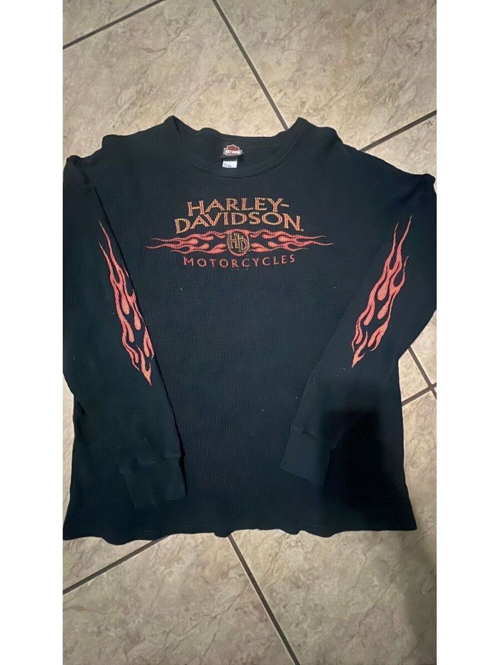 Vintage 90’s Harley Davidson flame long sleeve Thermal shirt size 2XL can fit XL